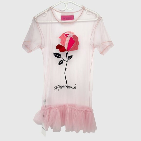 VOGUE Cover Dress * VIKTOR & ROLF Tulle Floral Embroidered Mini Pink XS/S - Picture 4 of 9